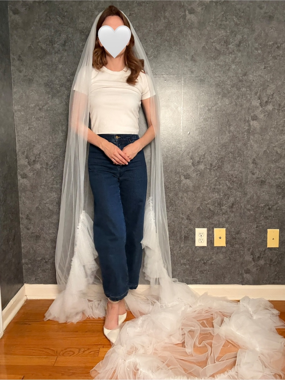 Ruffled Edge Cathedral Wedding Veil — Dramatic Tulle Train